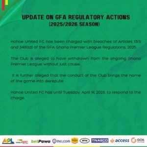 GFA Sets April 14 Deadline for Hohoe United to Respond to Withdrawal Charge